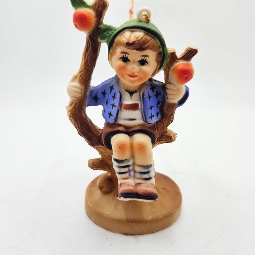 Vintage Boy in Apple Tree Christmas Ornament Figurine Hong Kong